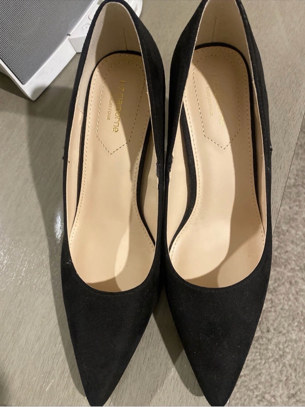 Liz Claiborne Black Pointed-Toe Suede-Like Pumps